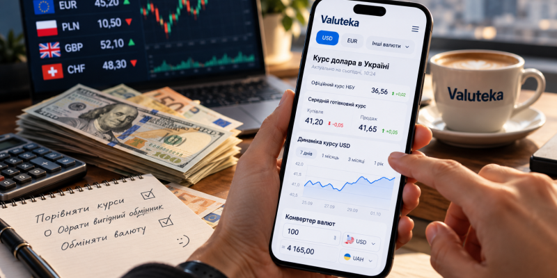 Перевірка валютних курсів Valuteka